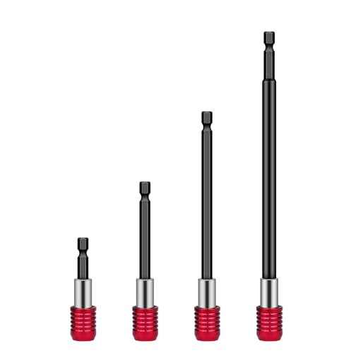 4 PCS Drill Bit Extension, 1/4" Hex Magnetic Drill Extension Bit Holder, Drill Extension for Impact Driver, 2", 4", 6", 12" Length, Durable Cr-V Steel, Perfect for Screws, Nuts and Drill Sockets