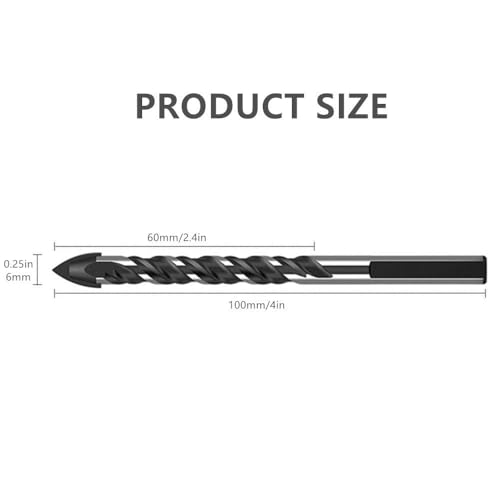 10 PCS 1/4 Inch Carbide Drill Bit Tile Glass Drill Bits 3-Flats Shank Masonry Cement Drill Bit Set for Concrete, Marble, Plastic, Brick, Tile, Wood, Cement