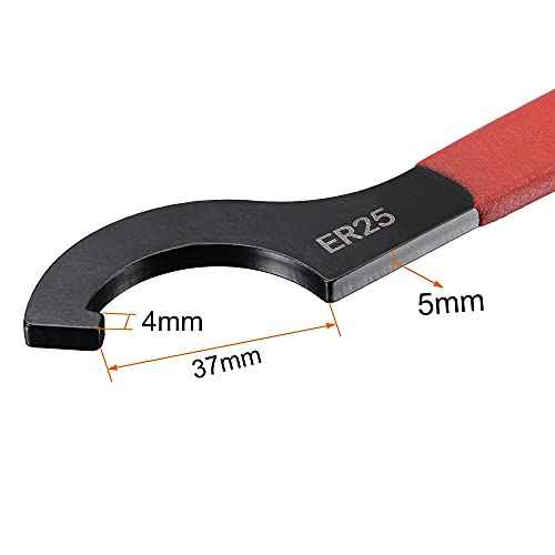 uxcell C Hook Spanner Wrench for Lathe Clamping ER25 Collet Chuck Nut with Red Non-slip Handle