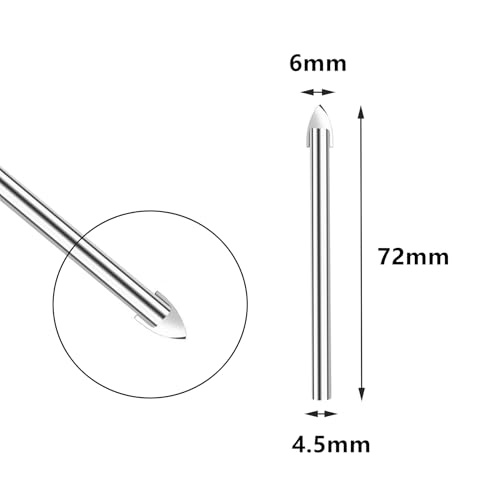Amonk 10Pcs 6mm Glass Drill Bits, Carbide Tip Tile 1/4" Round Shank Drill Bit Set for Glass, Ceramic, Marble, Concrete, Wood with Plastic Box