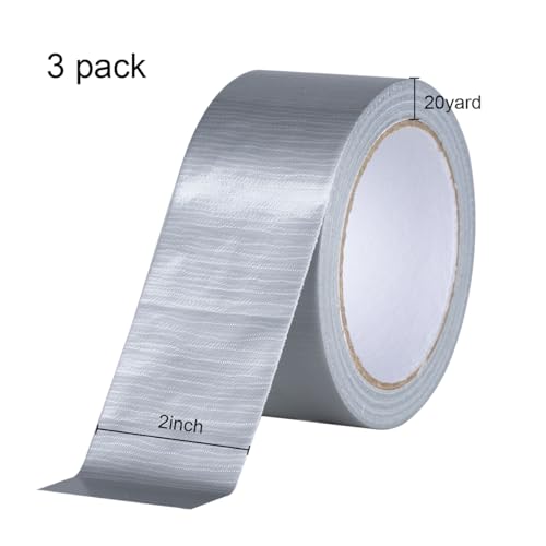 XUXU 3 Pack Heavy Duty Waterproof Silver Duct Tape 60 Yards x 2 Inch Bulk for Indoor Outdoor Repairs