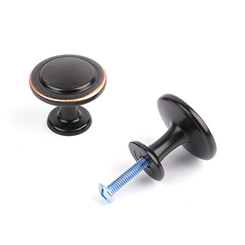 KOOFIZO 10 Pack Oil Rubbed Bronze Cabinet Knobs - Round, 1-1/4 Inch, Single Hole