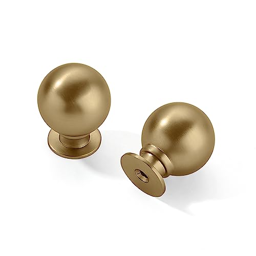 CABDM 10 Pack 1 Inch Brushed Gold Brass Cabinet Knobs for Kitchen & Furniture