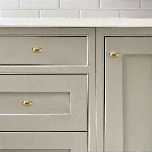 khtumeware 30 Pack 1-3/8 inch(35mm Brushed Brass Cabinet Knobs Dresser Knobs Satin Brass Oval Drawer Knobs Kitchen Cabinet Hardware Zinc Knobs for Dresser Drawers