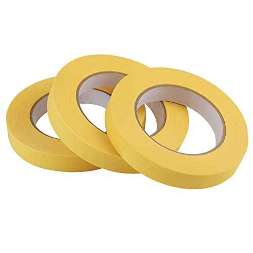 Lichamp 3-Pack Automotive Refinish Masking Tape Yellow 18mm x 55m, Cars Vehicles Auto Body Paint Tape, Automotive Painters Tapes Bulk Set 0.7-inch x 60 Yards x 3 Rolls