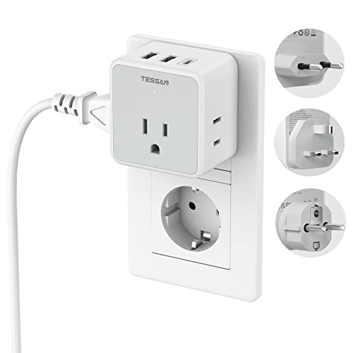 TESSAN All European UK Travel Plug Adapter Kit, Detachable Type C/G/E/F, White/Grey