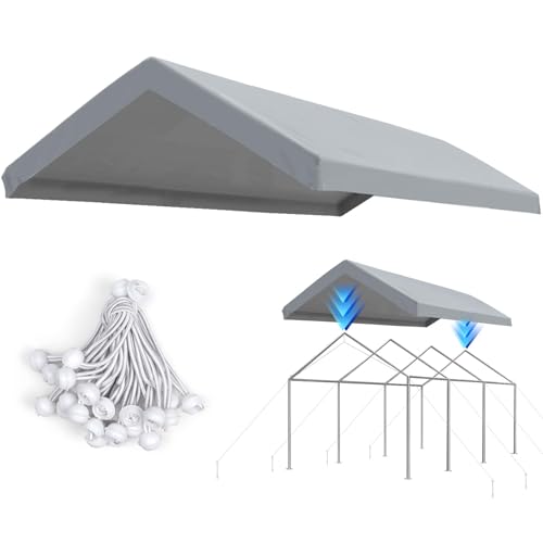 Advance Outdoor 10x20 ft Carport Replacement Top Cover Gray Waterproof UV Protected Easy Setup