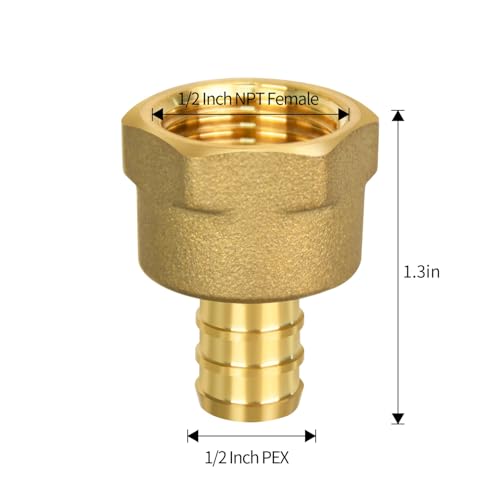 5 Pack PEX 1/2" x 1/2" NPT Female Fittings for Plumbing - Brass, Lead-Free, Corrosion Resistant