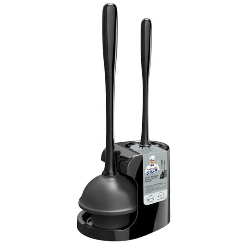 MR.SIGA Black Toilet Plunger & Bowl Brush Set with Storage - 2-in-1 Bathroom Cleaning