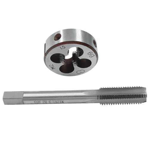 Hordion M12 x 1.5mm Tap and Die Set, High-speed Steel Thread Tap Die Set,Right Hand Machine Tap with Round Threading Die