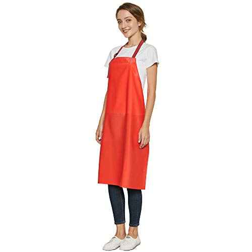 Waterproof Vinyl Long Apron - Lined Linen, Chemical Resistant Work Apron Safe Cloth