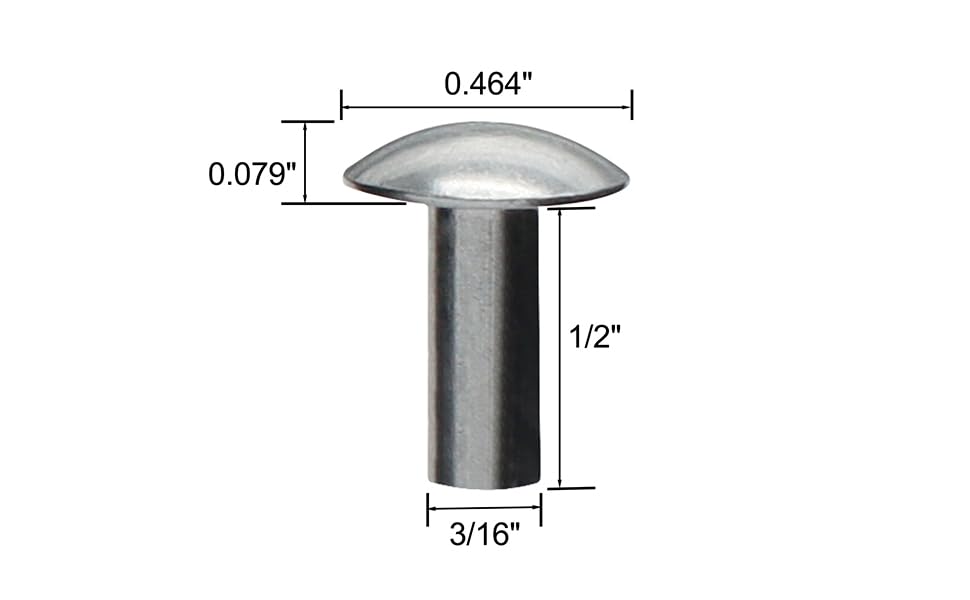 3/16" Diameter X 1/2" Length Brazier Head Solid Aluminum Rivets, Fix Leaky Solid Rivet 0.19" Diameter 0.5" Length, Aluminum Boat Rivets, Modified Brazier, Round/Dome Head Rivet, 100-Pack