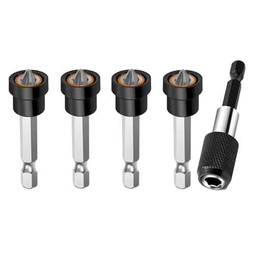 Premium Magnetic Drywall Screw Setter Set 5PCS - PH2 Bits for Plasterboard Sheetrock Screw 1/4" Hex Shank Positioning Bit Batch Head with 2-3/8" Extension Socket Drill Bit Holder