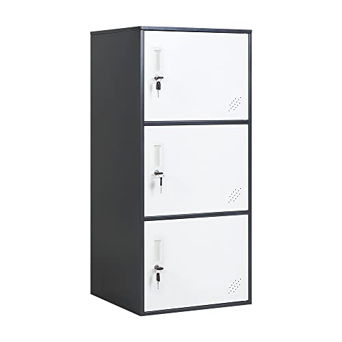 WISUNO 3-Door Metal Storage Cabinet with Lock, Stackable Office & Home Organizer