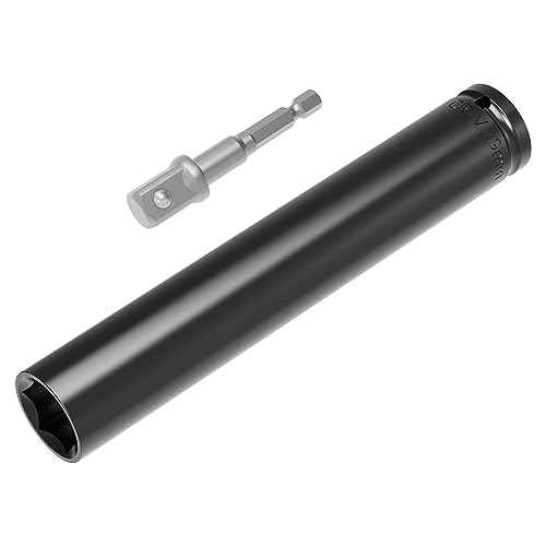 1/2 Inch Drive Socket Accessory Set, 19mm(3/4 Inch) Deep 6-Point Impact Socket 6 Inch Length and 1/4 Inch Hex Shank Adapter, Heat-Treated CR-V Deep Impact Socket Kit
