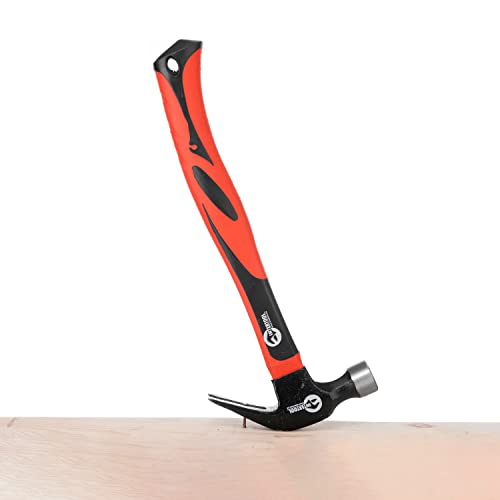 INTERTOOL Claw Hammer 16 oz. / 1 Pound for Framing, Nails, Carpentry - Smooth Face and Shock Absorbing Anti-Slip Fiberglass Handle HT-0223