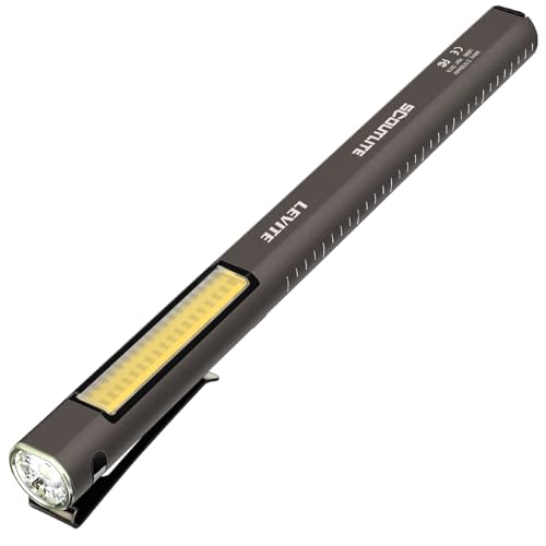 SCOUTLITE Levite EDC Work Pen Light with Electronic Level, Dual-Beam LED Flashlight 200 Lumens, Rechargeable, IPX6 Waterproof, Aluminum Measurement Tool
