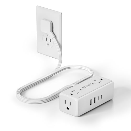 SUPERDANNY 3Ft White Short Extension Cord with Multiple Outlets & Surge Protector