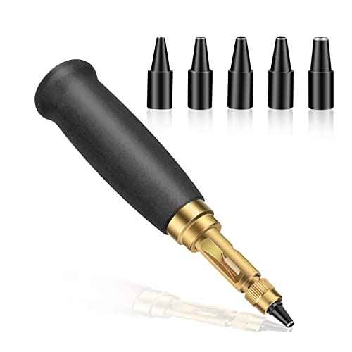 Adjustable Screw Hole Punch Automatic Hole Punch Tool with Black Wooden Handle Bookbinding Tool Leather Hole Punch with 6 Tips Size 1.5mm/2mm/2.5mm/3mm/3.5mm/4mm