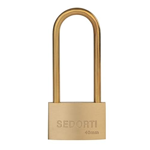 Weather Proof Lock, Solid Brass Padlock with Brass Long Shackle, 1-1/2" Wide, Light Duty Small Marine Grade Padlock