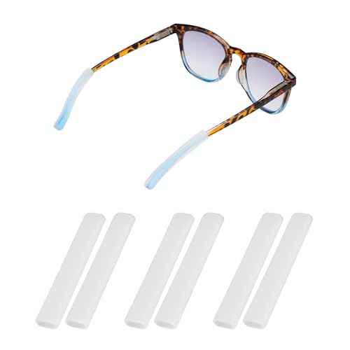 Anti-Slip Glasses Ear Cushion, Silicone Eyeglasses Temple Tips Sleece, Soft Glasses Grip, Comfort Eyeglass Cushions, Eyeglass Grips for Men, Women, Glass Accessories (3 White Pairs)