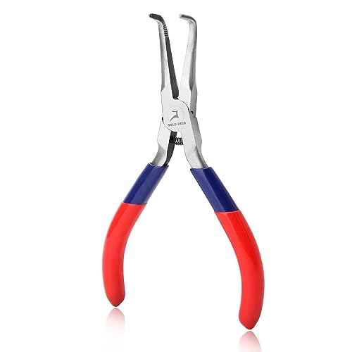 Bent Needle Nose Pliers With Serrated Jaw Mini Bent Nose Pliers With Comfort Grip Handles For Bending Wire Gripping