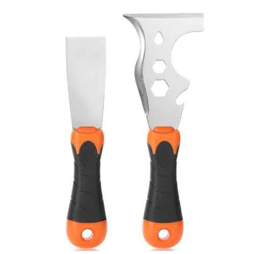 Bates- Paint Scraper Set, 2 Pack, 12 in 1 Painters Tool with 1.5" Stainless Steel Putty Knife, Rubber Handle, Paint Scrapers for Wood, Painters Knife, Paint Scraper for Painting, Metal Scraper