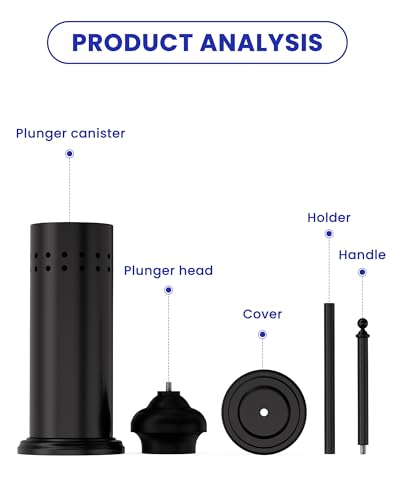 DOWRY Black Toilet Plunger with Holder, Rust-Resistant Bathroom Caddy