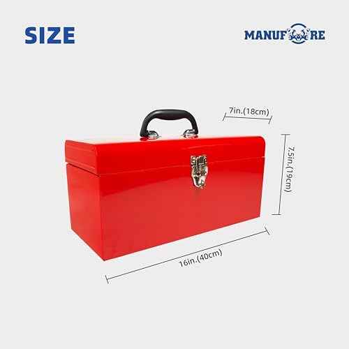 MANUFORE Metal Tool Box 16in Folding Tool Storage Box Lightweight and Sturdy Storage Box Made of Heavy Steel