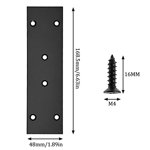 Black Flat Straight Brace Brackets 6.6 x 1.9 Inches, 4 Pack - Stainless Steel Reinforcement Plates