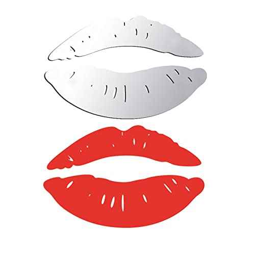 2 Sets 3D Large Lips Mirror Wall Stickers, Kiss Shape Wall Art Decals, Acrylic DIY Self-Adhesive Wallpaper Murals for Bedroom, Living Room, Bathroom Home Decor (Silver and Red)¡¦