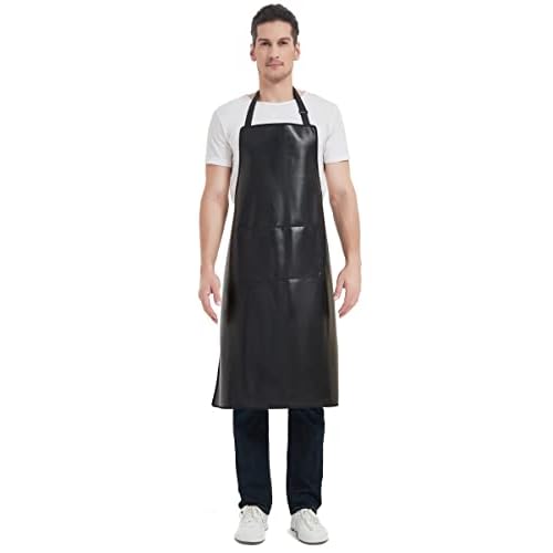 Waterproof Apron, Heavy Duty Work Apron, Artificial Leather Apron Ideal for Chef,Butcher,Barber,Cleaning