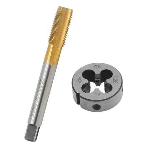 Biaungdo M10 x 1.25mm Tap and M10 x 1.25mm Die Metric Right Hand Thread Titanium Coated Tap and Die Set, HSS Right Hand Thread Tap and Die Set