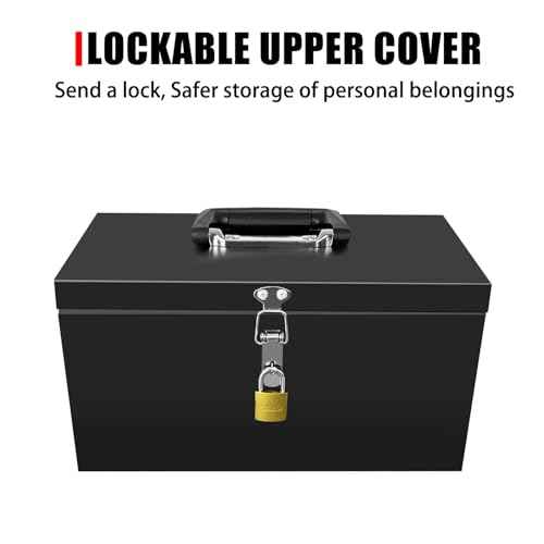 Small Steel Metal Tool Box, Lockable Storage Box for Storing Valuable Items, Office Documents, Garage Tools (12" Black)
