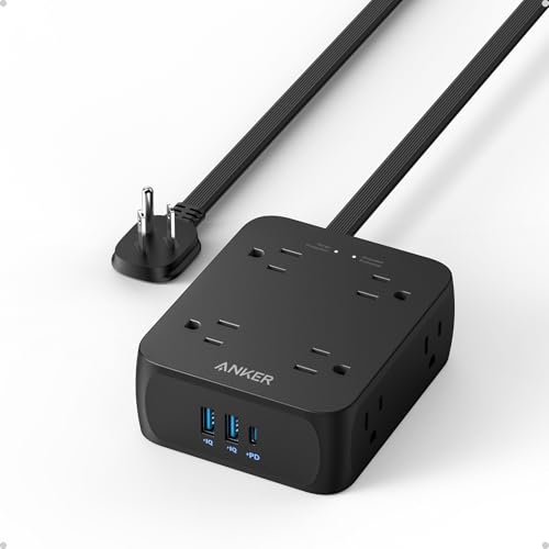 Anker Power Strip with 2000J Surge Protector, 8 Outlets, 20W USB-C, Black, 5FT Cord