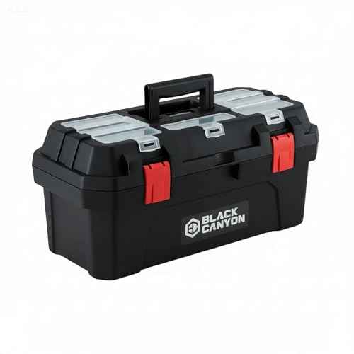 Black Canyon 19 Inch Plastic Tool Box, Support up to 44 lbs, w/Handle, Polypropylene, Dual-Layer Design, Flexible for Stacking, Top-Lid Storage, Ideal for DIY, Workshop, Job Site Organization