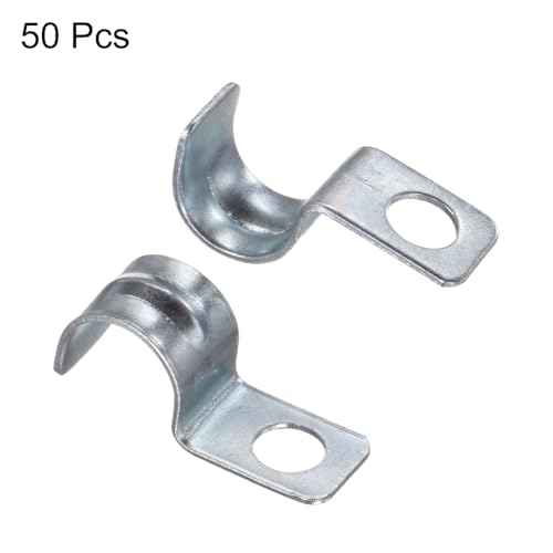 HARFINGTON 50pcs Conduit Clamp, EMT One-Hole Strap, U Tube Pipe Clamp, 10mm 3/8-Inch Pipe Dia, 6mm 1/4 Inch Hole Dia Rigid Pipe Strap, U Shaped Bracket for Tube Hose Wire Cord Fixing