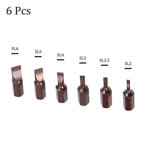 Slotted Bit Set - [SL2-SL6] 1/4" Hex Shank Magnetic Flat Head Screw Driver Batch Head for Socket Screwdriver Handle Use, 1 Inch Length