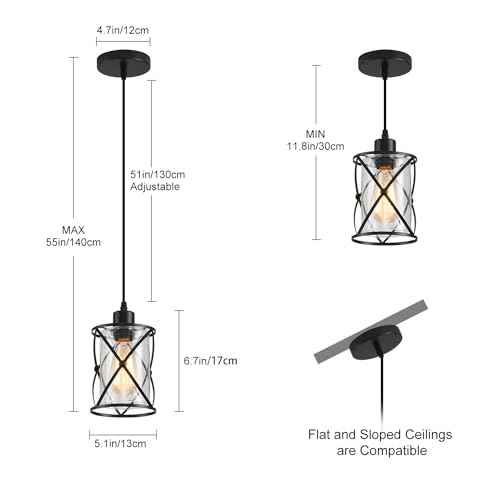 3-Lights Industrial Pendant Light with Glass Shade Matte Black Pendant Lighting Adjustable Industrial Retro Style Hanging Light Fixture for Kitchen, Farmhouse
