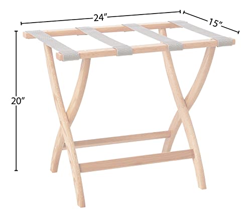 Wooden Mallet® Designer Curve Leg Luggage Rack, Grey Straps, Light Oak