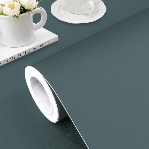 Jeweluck Green Peel and Stick Wallpaper 15.7"x196.8" Solid Matte Self-Adhesive Removable Vinyl for Cabinets and Bathroom