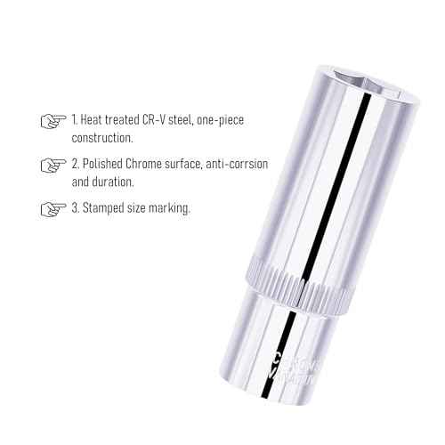 2PCS 12mm Deep Socket, 1/4 Inch Drive, 6-Point, Metric, Heat Treated CR-V Steel Sockets, Full Polishing, 2 Inch Length