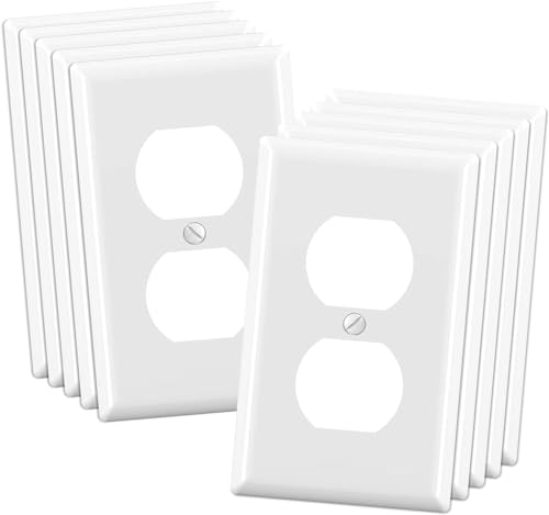 ELEGRP 10 Pack Duplex Wall Outlet Covers, Unbreakable Polycarbonate, Glossy White, 1-Gang Standard Size