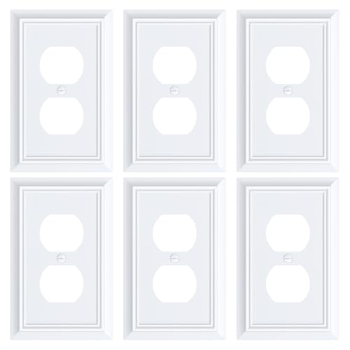 6-Pack Natural Bamboo Duplex Outlet Cover Plate White - Durable Wall Plates