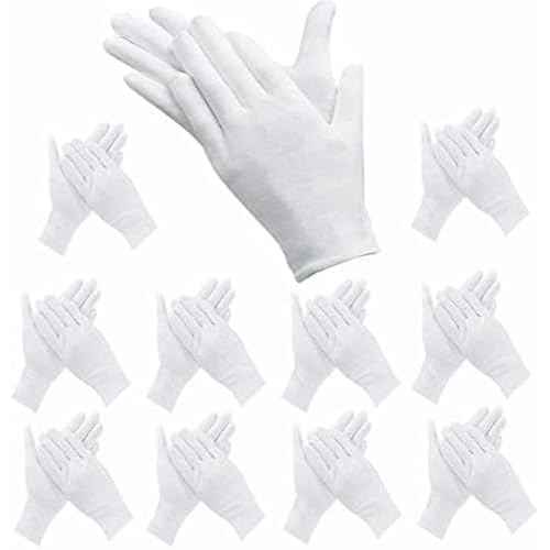 24 Pcs White Cotton Gloves, Safety Work Gloves, Stretchable Lining, Medium Size