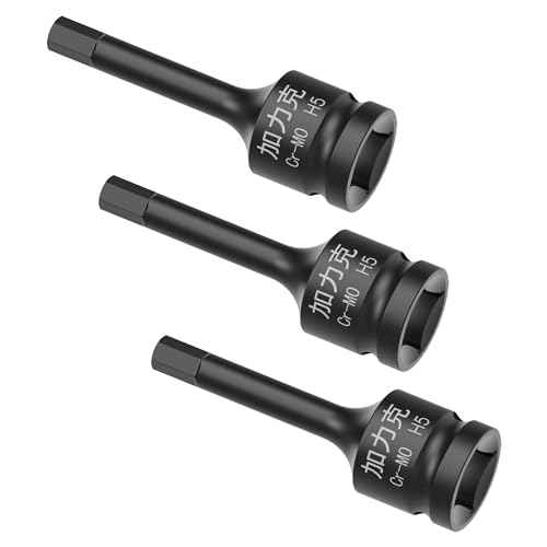 3PCS 3/8" Square Drive H5(5mm) Impact Hex Bit Socket, 60mm(2.36") Length, Hex Driver, Impact Grade, One-Piece Construction, 3/8" Drive Allen Bit Socket, Cr-Mo Steel, Black