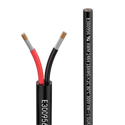 50FT 18/2 AWG Electrical Extension Wire Black & Red 2 Conductor, Flame Retardant