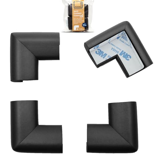Roving Cove Baby Proof Corner Protector Black Large Pack of 4 - Pre-Taped, Impact Absorbing