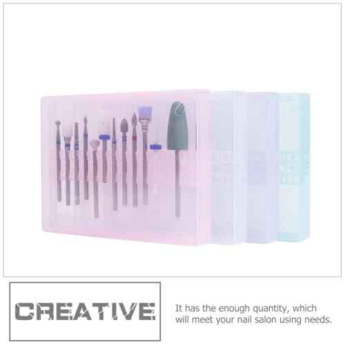 Nail Drill Bits Cases Nail Drill Box Manicure Case: 4pcs 14 Grids Nails Drill Bits Storage Box Nail Polishing Heads Display Container Holder for Grinding Heads Drill Storage Box