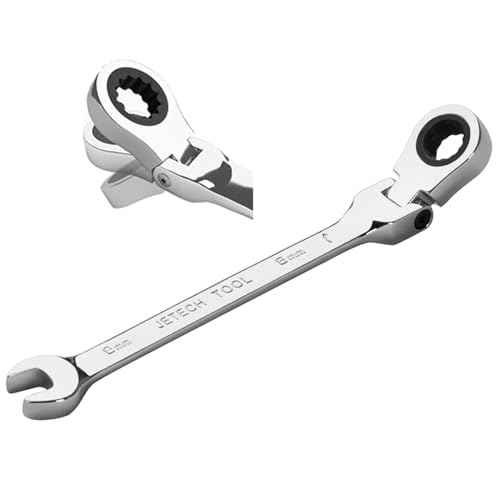 Jetech 8mm Flexible Head Ratchet Wrench, Industrial Grade Cr-V Steel, 12 Point, Off Corner Design, 72 Tooth Ratchet, 180 Degree Flexible Box End